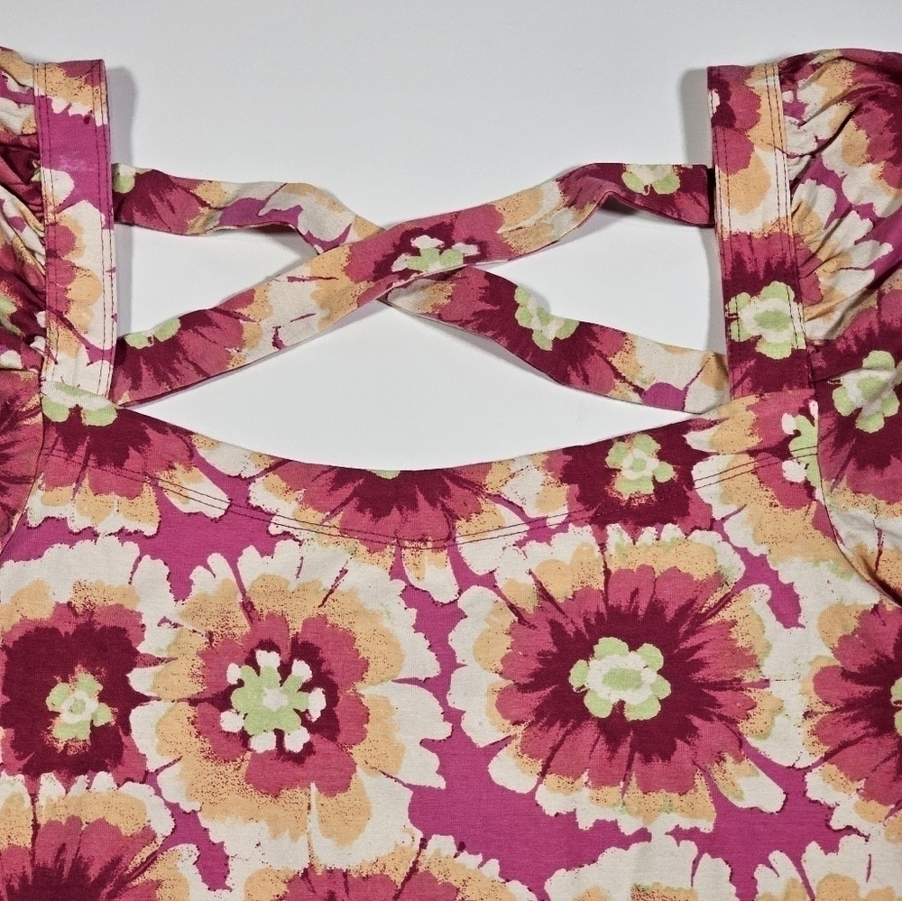 Free People Give Me More Pink Multi Floral Half Sleeve Crop Top Pop Combo Medium - Picture 8 of 14